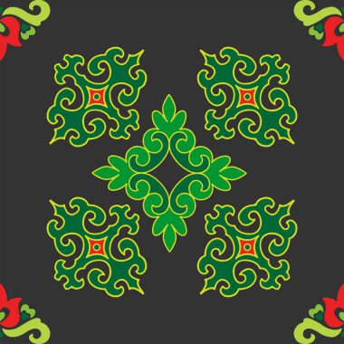 Tatar dikişsiz desen. İslami lale, çiçek geometrisi. Tatar halkının kültürü, yeşil ve kırmızı sembolleri.