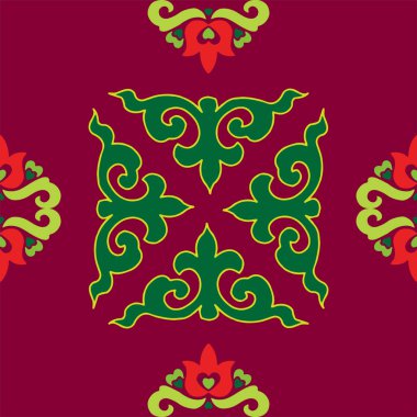Tatar dikişsiz desen. İslami lale, çiçek geometrisi. Tatar halkının kültürü, yeşil ve kırmızı sembolleri.