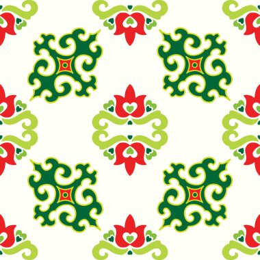 Tatar dikişsiz desen. İslami lale, çiçek geometrisi. Tatar halkının kültürü, yeşil ve kırmızı sembolleri.