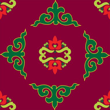 Tatar dikişsiz desen. İslami lale, çiçek geometrisi. Tatar halkının kültürü, yeşil ve kırmızı sembolleri.