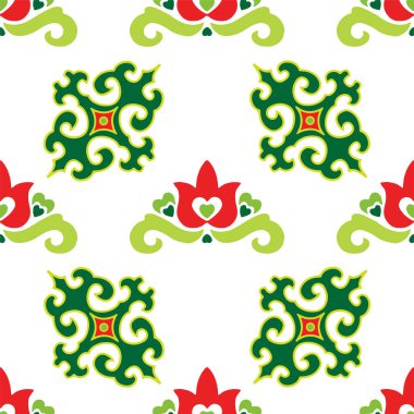 Tatar dikişsiz desen. İslami lale, çiçek geometrisi. Tatar halkının kültürü, yeşil ve kırmızı sembolleri.