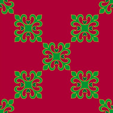 Tatar dikişsiz desen. İslami lale, çiçek geometrisi. Tatar halkının kültürü, yeşil ve kırmızı sembolleri.