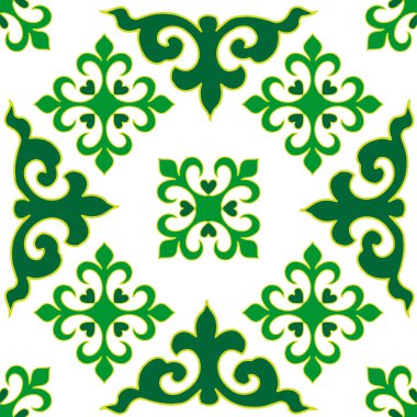 Tatar dikişsiz desen. İslami lale, çiçek geometrisi. Tatar halkının kültürü, yeşil ve kırmızı sembolleri.