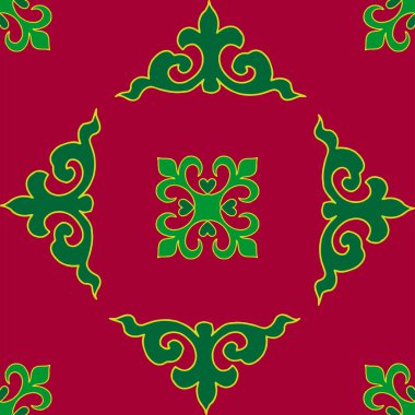 Tatar dikişsiz desen. İslami lale, çiçek geometrisi. Tatar halkının kültürü, yeşil ve kırmızı sembolleri.