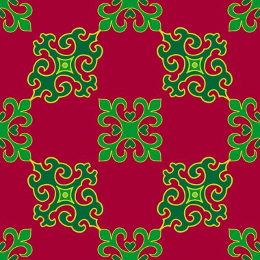 Tatar dikişsiz desen. İslami lale, çiçek geometrisi. Tatar halkının kültürü, yeşil ve kırmızı sembolleri.