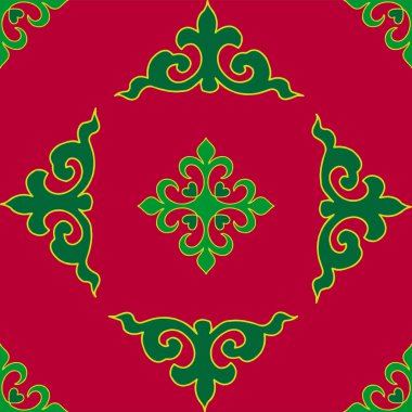 Tatar dikişsiz desen. İslami lale, çiçek geometrisi. Tatar halkının kültürü, yeşil ve kırmızı sembolleri.