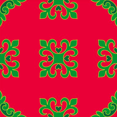 Tatar dikişsiz desen. İslami lale, çiçek geometrisi. Tatar halkının kültürü, yeşil ve kırmızı sembolleri.