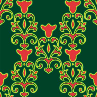 Çiçek desenli lalelerle süslenmiş Tatar Yerlisi. Tatar halkının kültürü, yeşil ve kırmızı sembolleri..