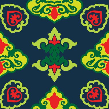 Çiçek desenli lalelerle süslenmiş Tatar Yerlisi. Tatar halkının kültürü, yeşil ve kırmızı sembolleri..