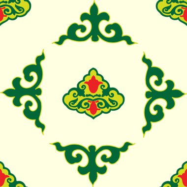 Çiçek desenli lalelerle süslenmiş Tatar Yerlisi. Tatar halkının kültürü, yeşil ve kırmızı sembolleri..