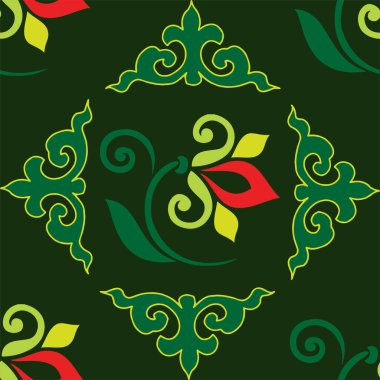 Çiçek desenli lalelerle süslenmiş Tatar Yerlisi. Tatar halkının kültürü, yeşil ve kırmızı sembolleri..