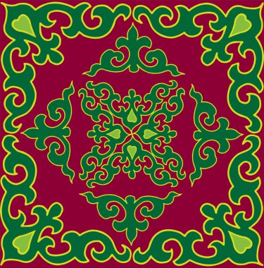 Çiçek desenli lalelerle süslenmiş Tatar Yerlisi. Tatar halkının kültürü, yeşil ve kırmızı sembolleri..