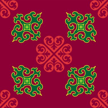 Çiçek desenli lalelerle süslenmiş Tatar Yerlisi. Tatar halkının kültürü, yeşil ve kırmızı sembolleri..