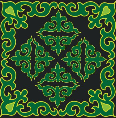 Çiçek desenli lalelerle süslenmiş Tatar Yerlisi. Tatar halkının kültürü, yeşil ve kırmızı sembolleri..