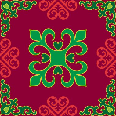 Çiçek desenli lalelerle süslenmiş Tatar Yerlisi. Tatar halkının kültürü, yeşil ve kırmızı sembolleri..