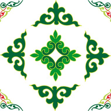 Çiçek desenli lalelerle süslenmiş Tatar Yerlisi. Tatar halkının kültürü, yeşil ve kırmızı sembolleri..