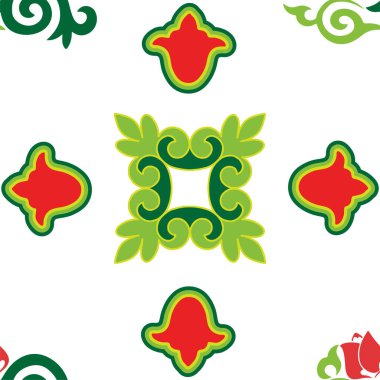 Çiçek desenli lalelerle süslenmiş Tatar Yerlisi. Tatar halkının kültürü, yeşil ve kırmızı sembolleri..