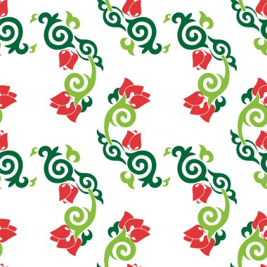 Çiçek desenli lalelerle süslenmiş Tatar Yerlisi. Tatar halkının kültürü, yeşil ve kırmızı sembolleri..