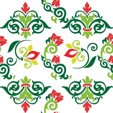 Çiçek desenli lalelerle süslenmiş Tatar Yerlisi. Tatar halkının kültürü, yeşil ve kırmızı sembolleri..