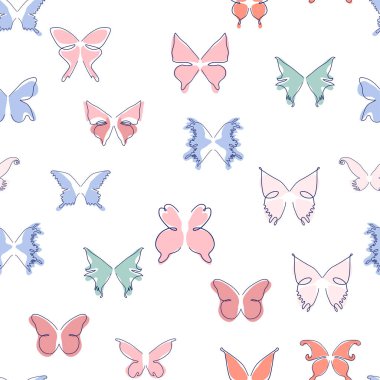 Çizgi sanatı kelebeği çizimleri. Minimalist, soyut, dikişsiz desenler. Tasarım için modern vektör şablonu.