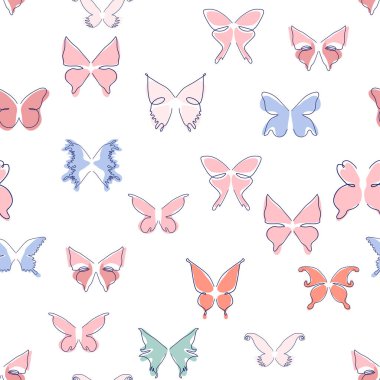 Çizgi sanatı kelebeği çizimleri. Minimalist, soyut, dikişsiz desenler. Tasarım için modern vektör şablonu.
