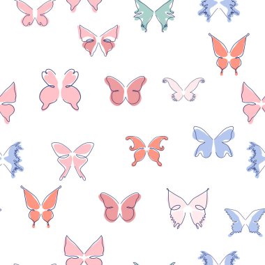 Çizgi sanatı kelebeği çizimleri. Minimalist, soyut, dikişsiz desenler. Tasarım için modern vektör şablonu.