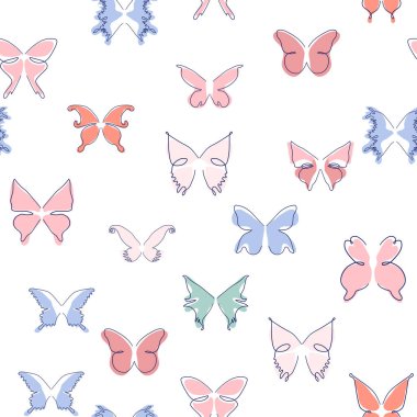 Çizgi sanatı kelebeği çizimleri. Minimalist, soyut, dikişsiz desenler. Tasarım için modern vektör şablonu.