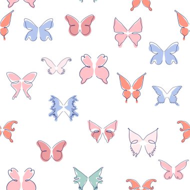 Çizgi sanatı kelebeği çizimleri. Minimalist, soyut, dikişsiz desenler. Tasarım için modern vektör şablonu.