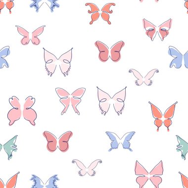 Çizgi sanatı kelebeği çizimleri. Minimalist, soyut, dikişsiz desenler. Tasarım için modern vektör şablonu.