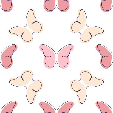 Çizgi sanatı kelebeği çizimleri. Minimalist, soyut, dikişsiz desenler. Tasarım için modern vektör şablonu.