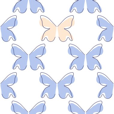 Çizgi sanatı kelebeği çizimleri. Minimalist, soyut, dikişsiz desenler. Tasarım için modern vektör şablonu.