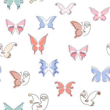 Çizgi sanatı kelebeği çizimleri. Minimalist, soyut, dikişsiz desenler. Tasarım için modern vektör şablonu.