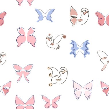 Çizgi sanatı kelebeği çizimleri. Minimalist, soyut, dikişsiz desenler. Tasarım için modern vektör şablonu.