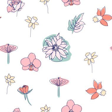 Tek çizgi kusursuz modern model. çiçekler modern sadelik vektör illüstrasyonu