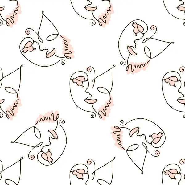 Kadın, kesintisiz hatlarla karşı karşıya. Kelebekli soyut kadın portresi. Çizim vektörü, duvar kağıdı, kumaş, ambalaj kağıdı, kart, poster