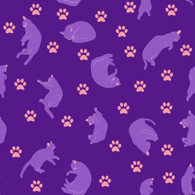 Boho tarzındaki kedilerin mistik kusursuz deseni, siluet koleksiyonu. Ezoterizm, mistisizm, okültizm. Çizgi film düz vektör çizimleri, izole