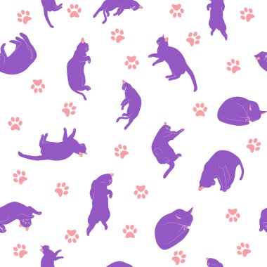 Boho tarzındaki kedilerin mistik kusursuz deseni, siluet koleksiyonu. Ezoterizm, mistisizm, okültizm. Çizgi film düz vektör çizimleri, izole