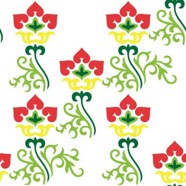 İslami lale, çiçek geometrisi. Tatar dikişsiz desen. Tatar halkının kültürü, yeşil ve kırmızı sembolleri.