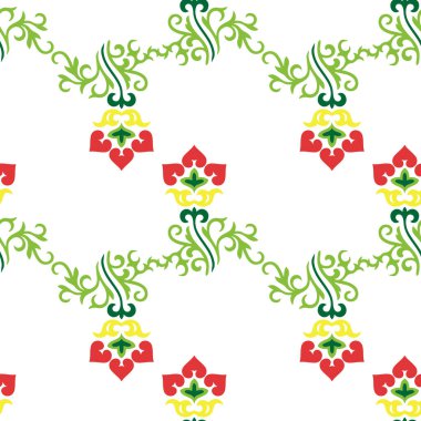 İslami lale, çiçek geometrisi. Tatar dikişsiz desen. Tatar halkının kültürü, yeşil ve kırmızı sembolleri.