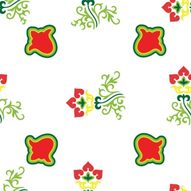 İslami lale, çiçek geometrisi. Tatar dikişsiz desen. Tatar halkının kültürü, yeşil ve kırmızı sembolleri.