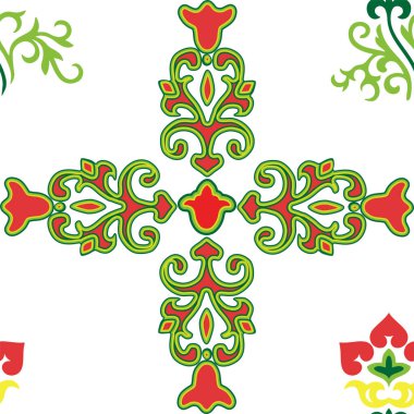 İslami lale, çiçek geometrisi. Tatar dikişsiz desen. Tatar halkının kültürü, yeşil ve kırmızı sembolleri.