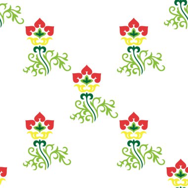 İslami lale, çiçek geometrisi. Tatar dikişsiz desen. Tatar halkının kültürü, yeşil ve kırmızı sembolleri.