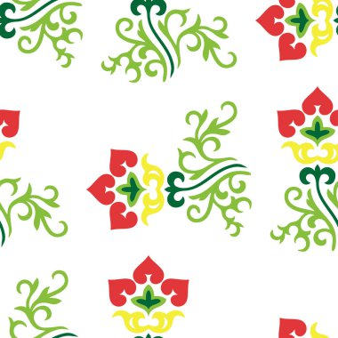 İslami lale, çiçek geometrisi. Tatar dikişsiz desen. Tatar halkının kültürü, yeşil ve kırmızı sembolleri.