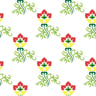 İslami lale, çiçek geometrisi. Tatar dikişsiz desen. Tatar halkının kültürü, yeşil ve kırmızı sembolleri.