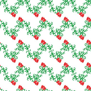 İslami lale, çiçek geometrisi. Tatar dikişsiz desen. Tatar halkının kültürü, yeşil ve kırmızı sembolleri.