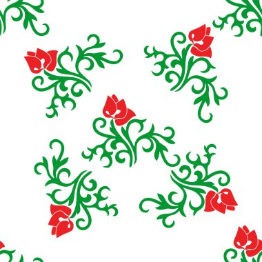 İslami lale, çiçek geometrisi. Tatar dikişsiz desen. Tatar halkının kültürü, yeşil ve kırmızı sembolleri.