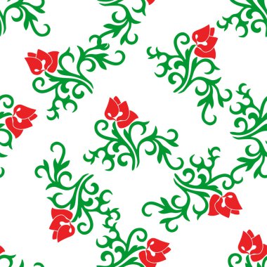 İslami lale, çiçek geometrisi. Tatar dikişsiz desen. Tatar halkının kültürü, yeşil ve kırmızı sembolleri.