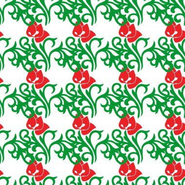 İslami lale, çiçek geometrisi. Tatar dikişsiz desen. Tatar halkının kültürü, yeşil ve kırmızı sembolleri.