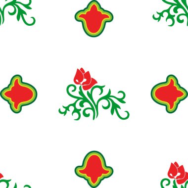 İslami lale, çiçek geometrisi. Tatar dikişsiz desen. Tatar halkının kültürü, yeşil ve kırmızı sembolleri.