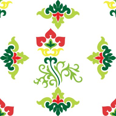 İslami lale, çiçek geometrisi. Tatar dikişsiz desen. Tatar halkının kültürü, yeşil ve kırmızı sembolleri.